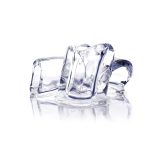 A closeup of three solid ice cubes isolated on a white background